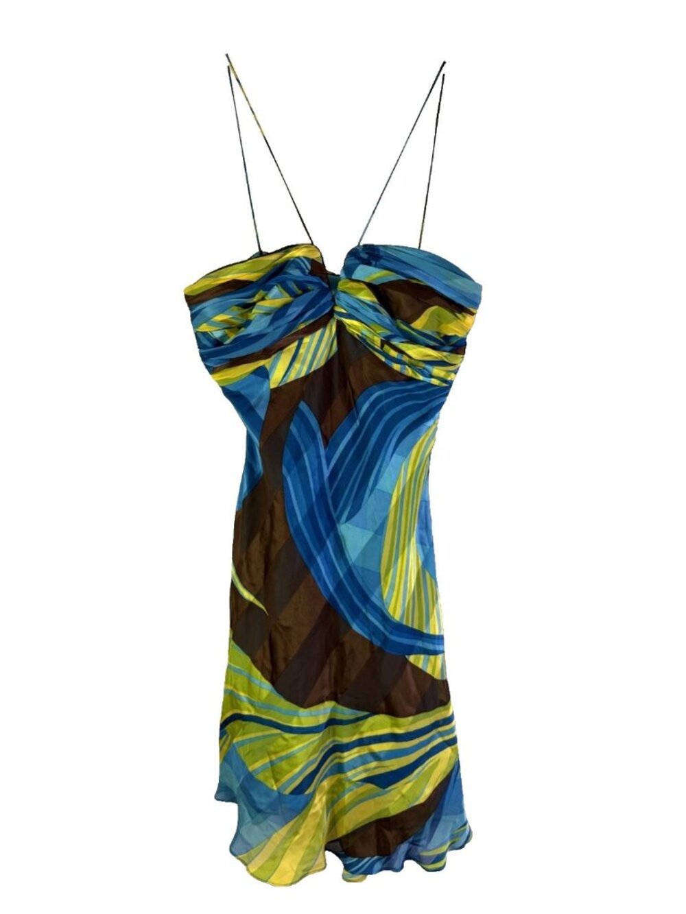Cache Blue, Teal & Lime Abstract Print Slip Dress
